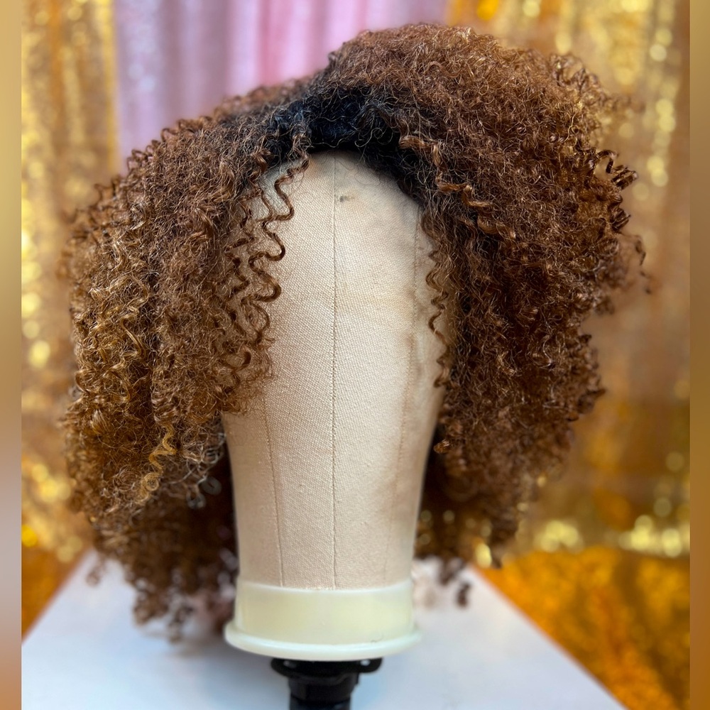 Rich Brown Coco with Golden Caramel Highlights Big Cute Curly Synthetic Half Wig